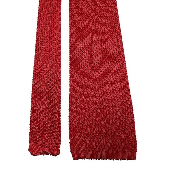 OHRBACHS Vintage Knit Necktie Red Flat End Mens Tie Preppy Solid Retro - Picture 7 of 8